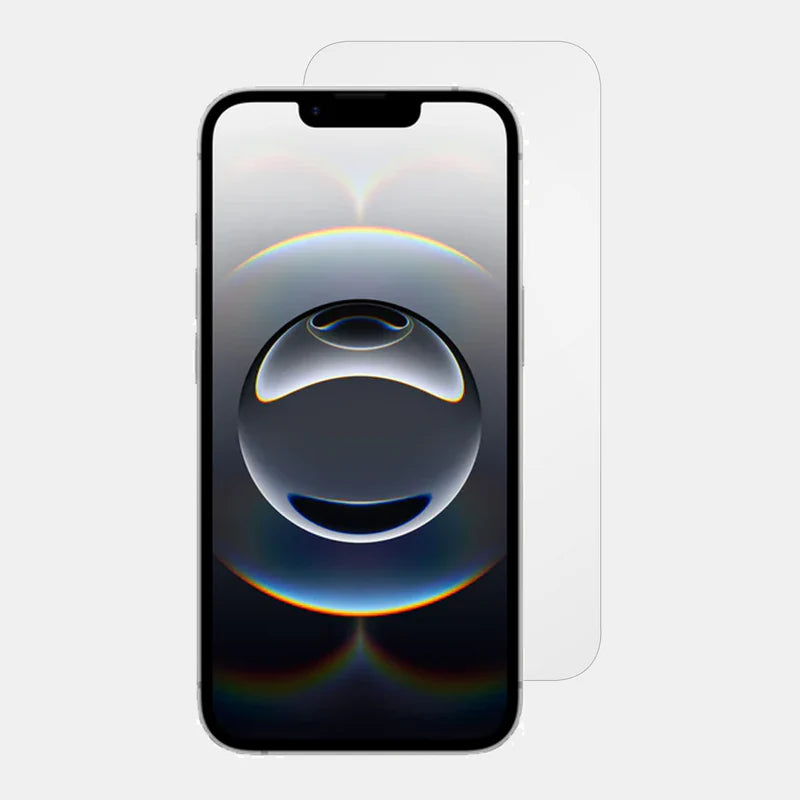 Close-up of clear tempered glass corner protection on iPhone 14 Pro Max
