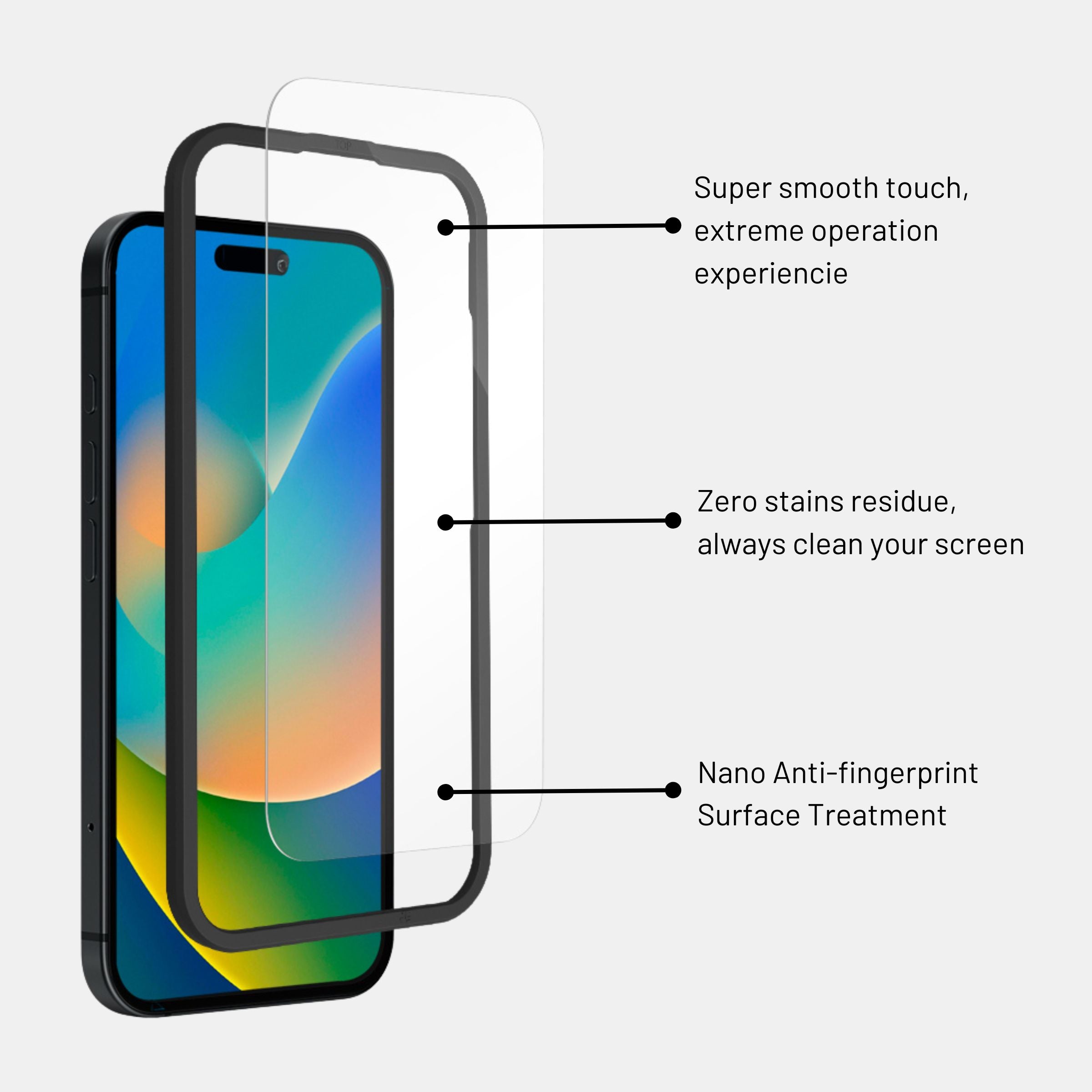 Crystal-clear display through Ultra Clear screen protector on iPhone 15 Plus