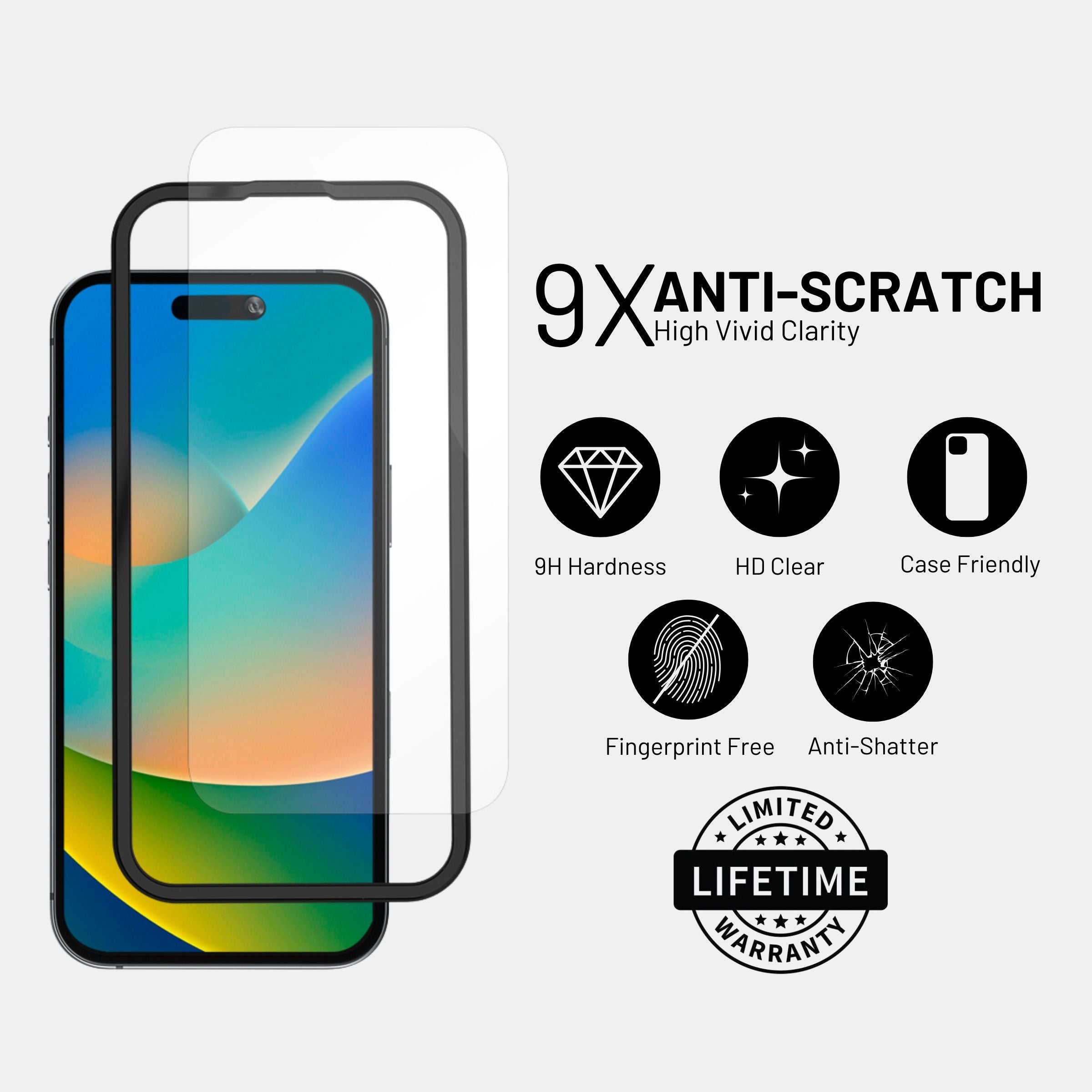 Side profile showing slim design of screen protector on iPhone 15 Plus