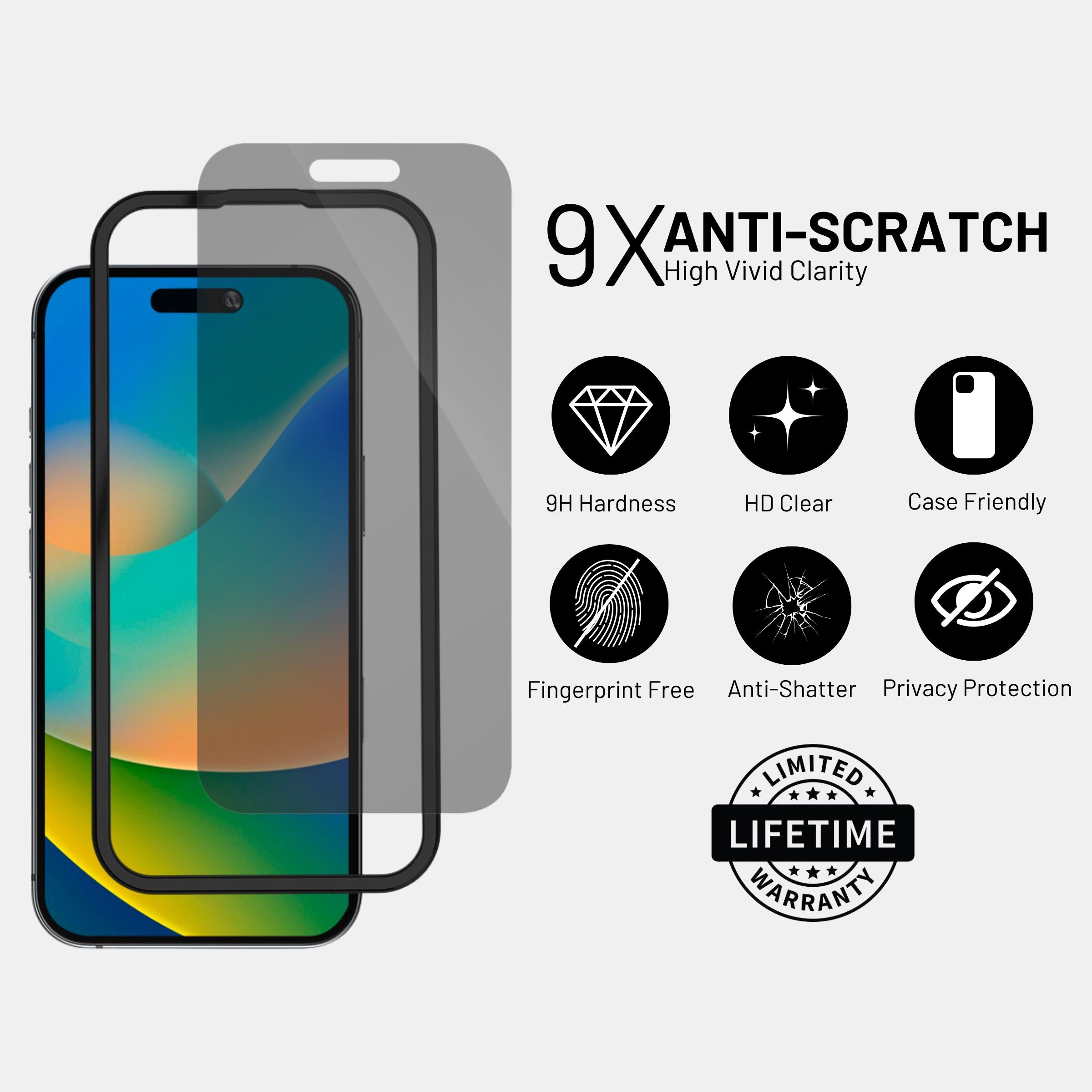 Close-up of 9H tempered glass Elite Privacy coating resisting scratches