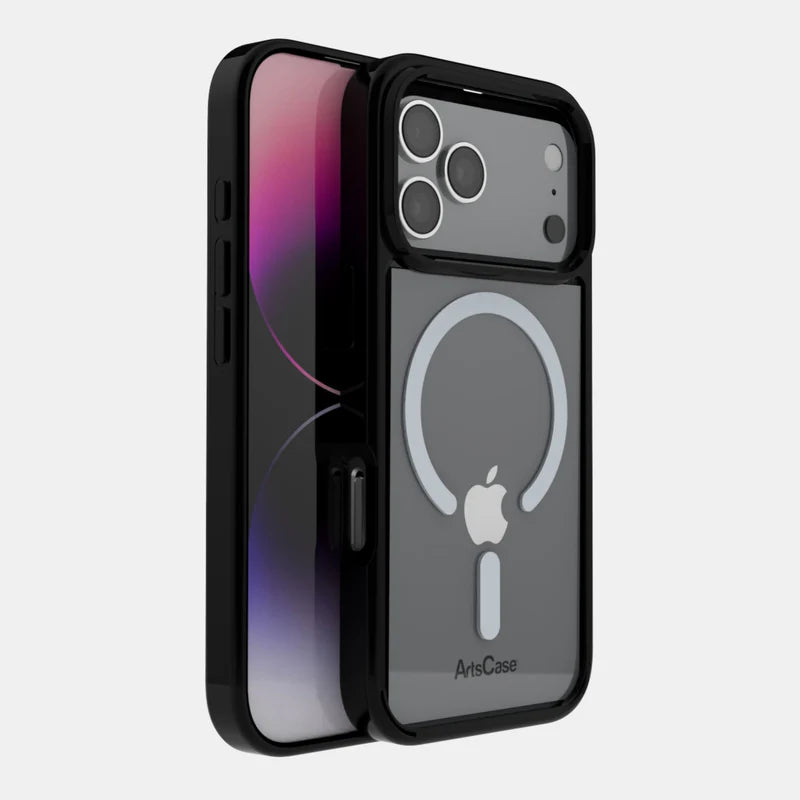 Side angle view of clear MagSafe case on iPhone 17 Pro