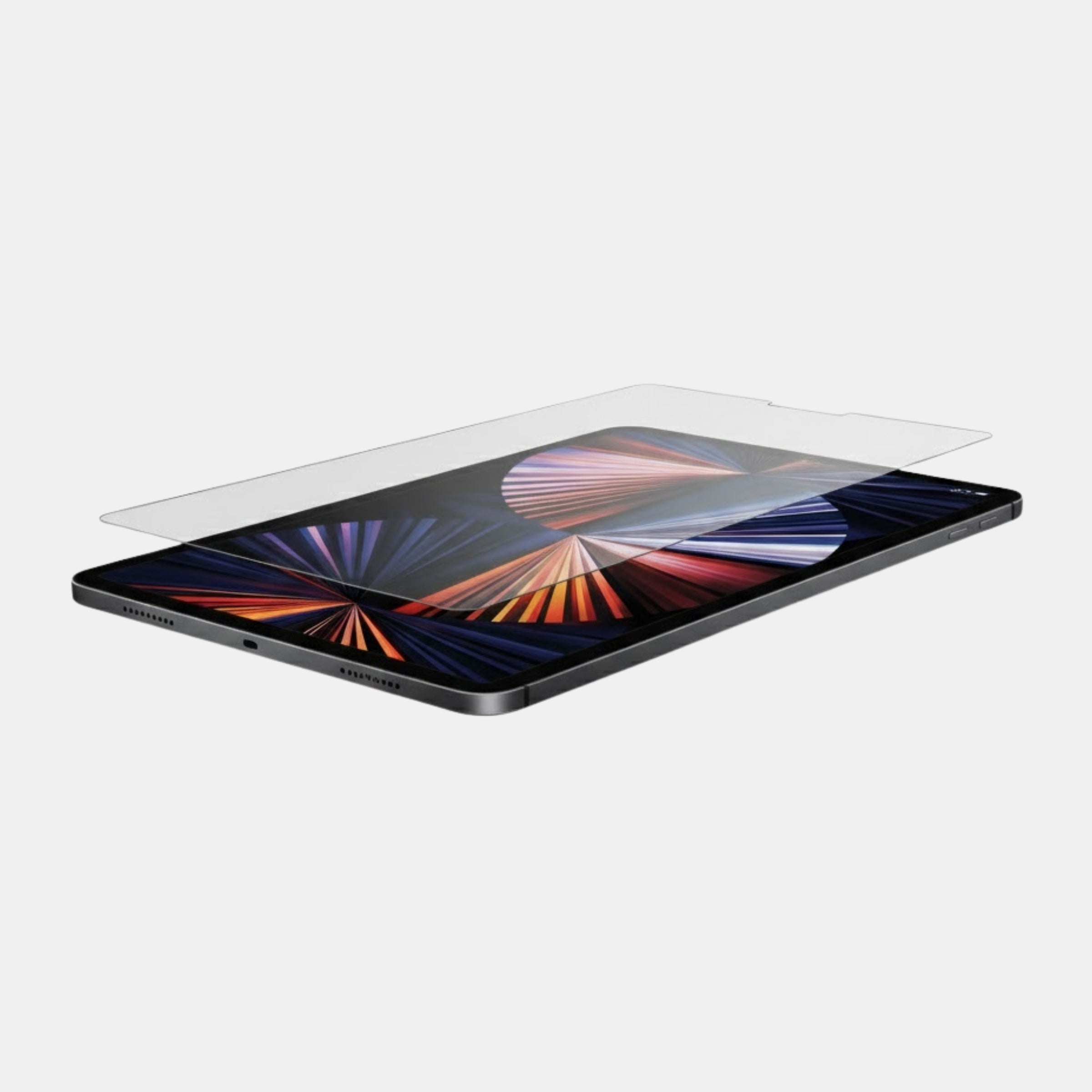 Close-up of clear tempered glass corner protection on iPad Air 12.9" (2024)