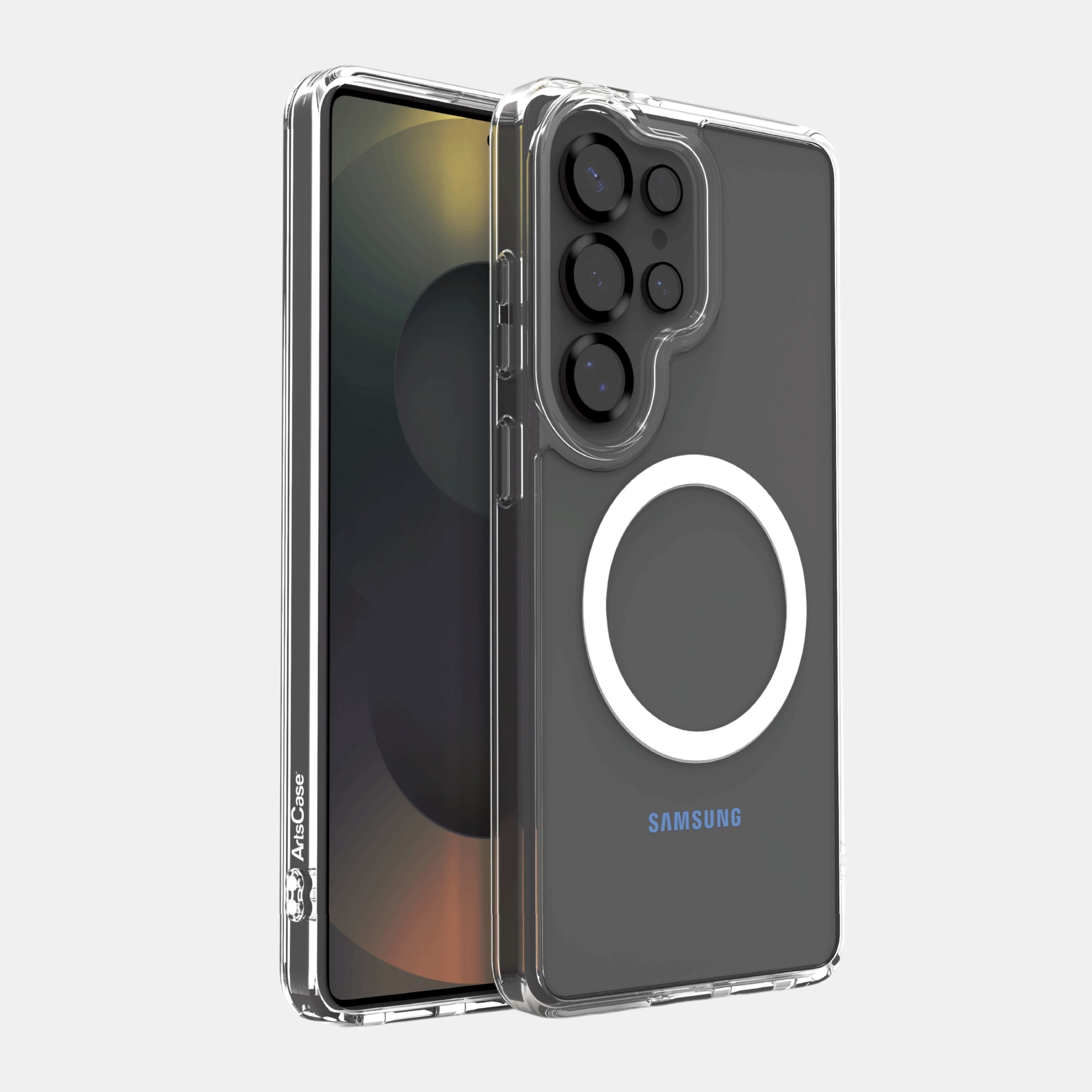 Galaxy S26 Ultra with slim clear MagSafe case installed