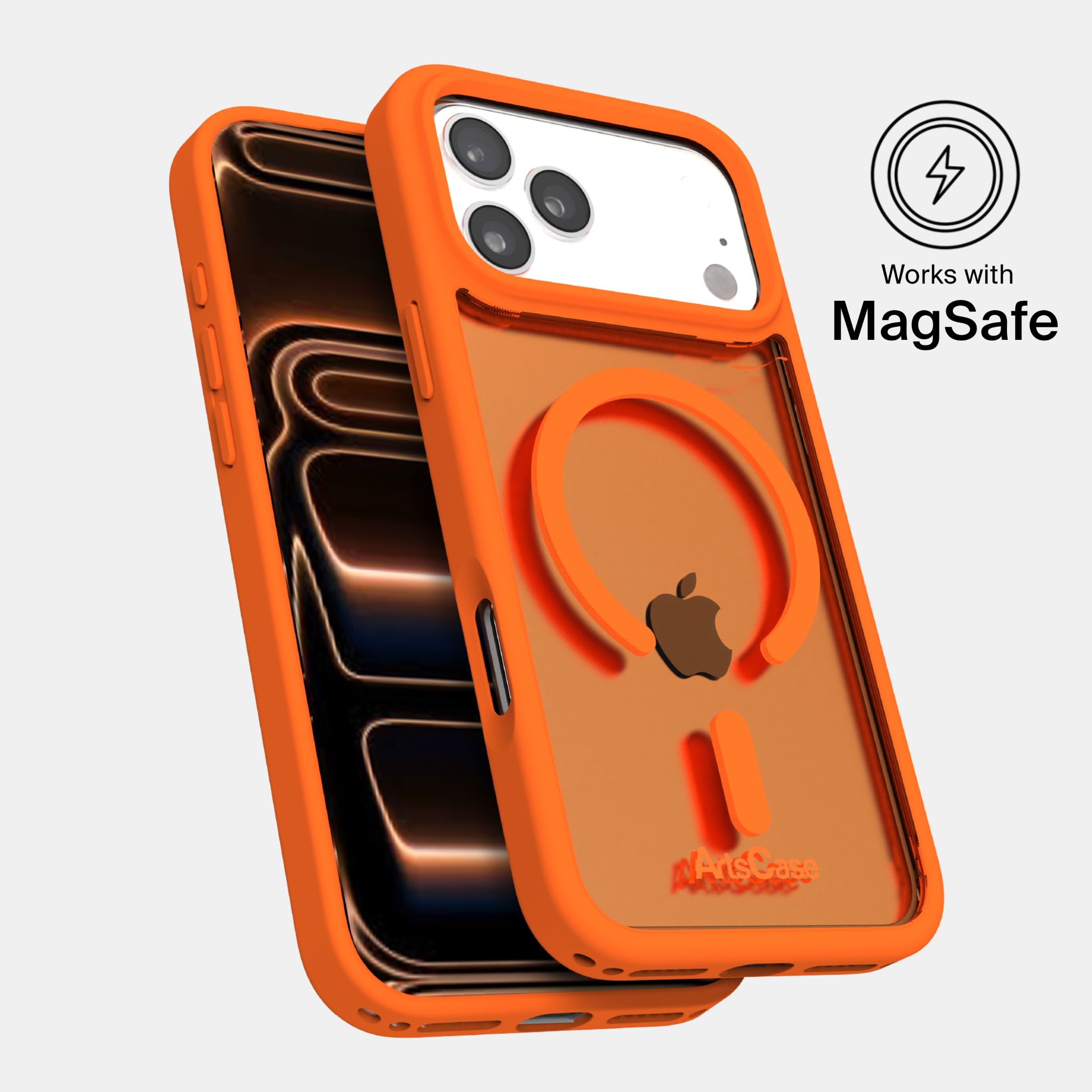 Transparent case showing Apple logo through back of iPhone 17 Pro