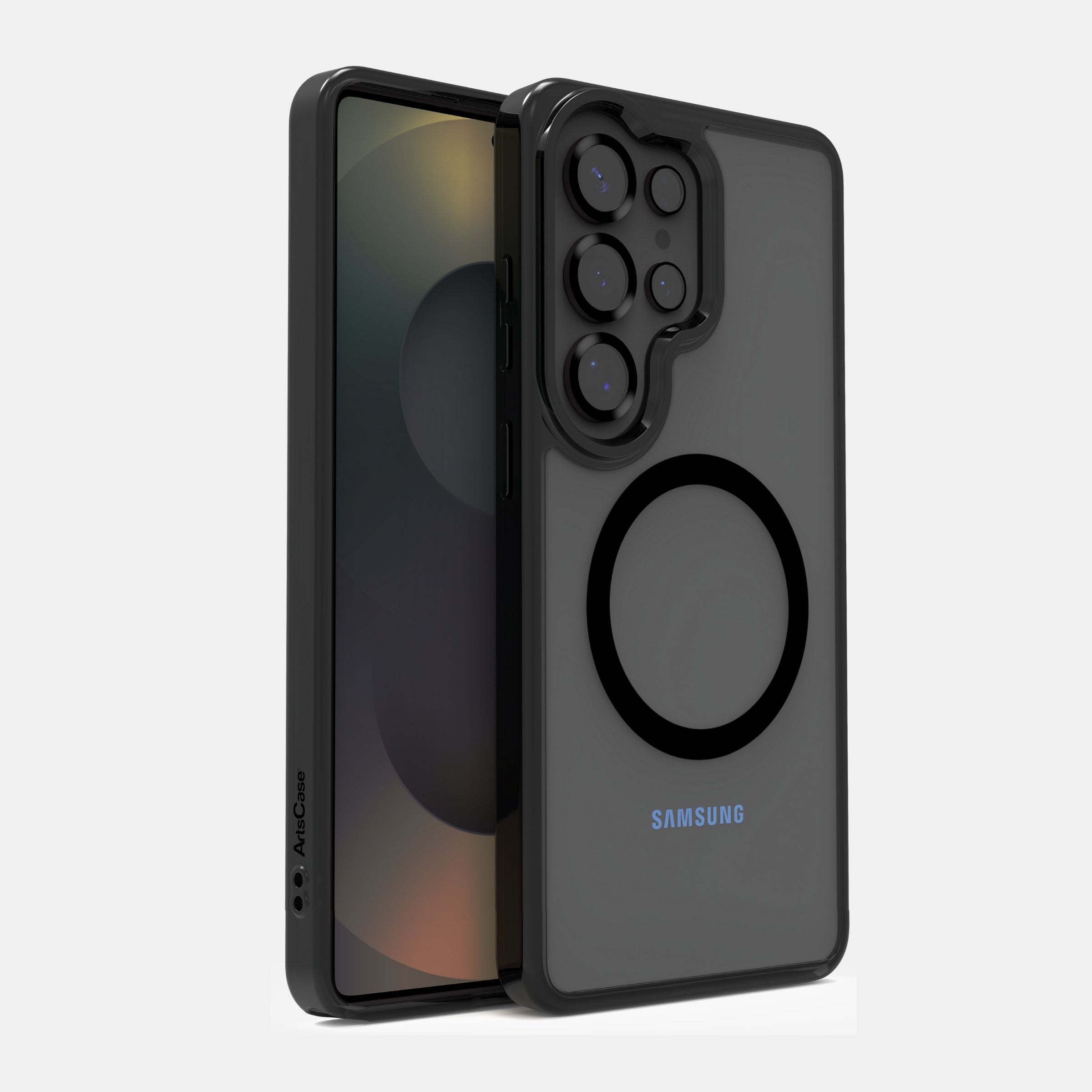 Side angle view of clear MagSafe case on Galaxy S26 Ultra