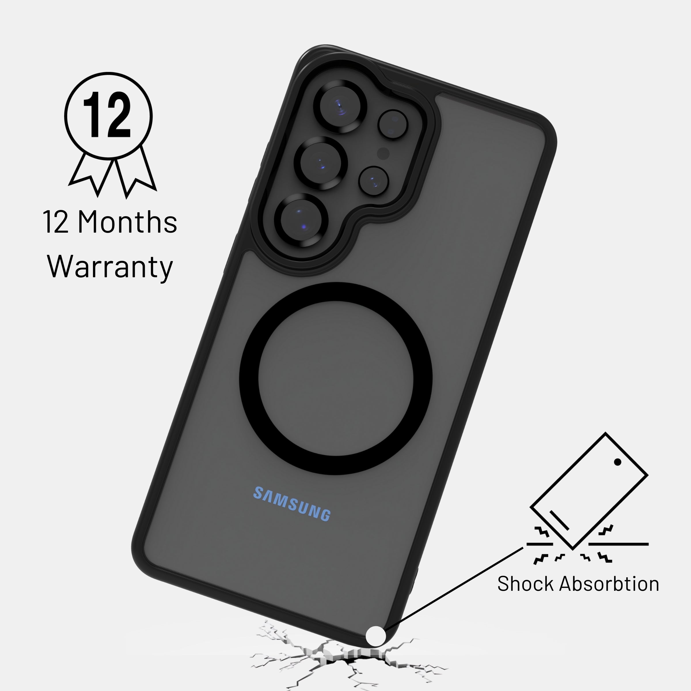 Shock-absorbing hybrid structure of clear MagSafe Galaxy S26 Ultra