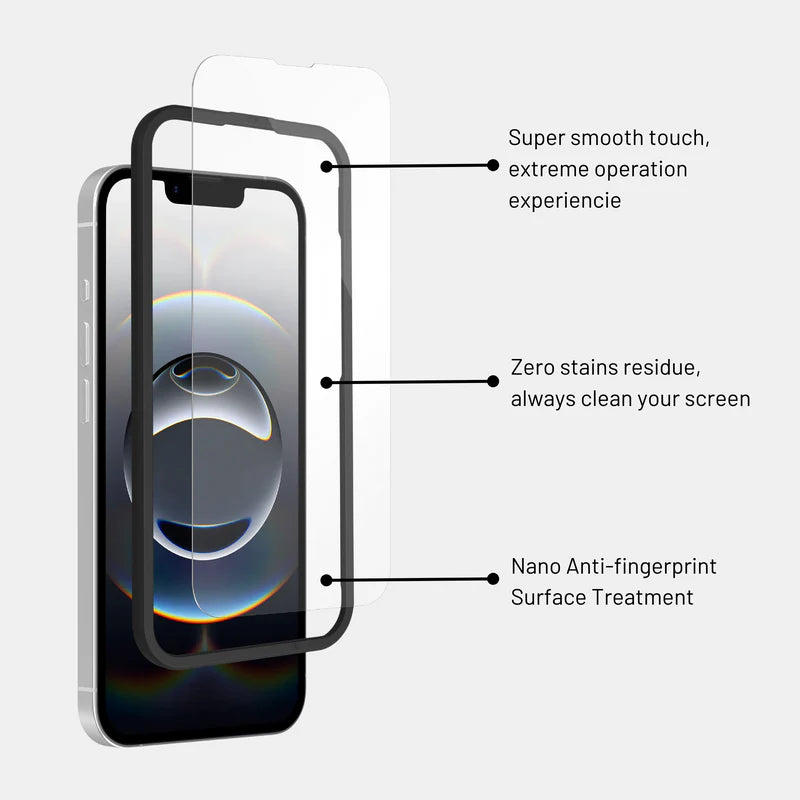 Anti-fingerprint coated surface of Ultra Clear protector on iPhone 14 Pro Max