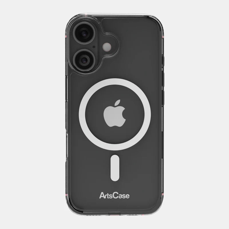 Clear MagSafe case on iPhone 17 showing transparent back design