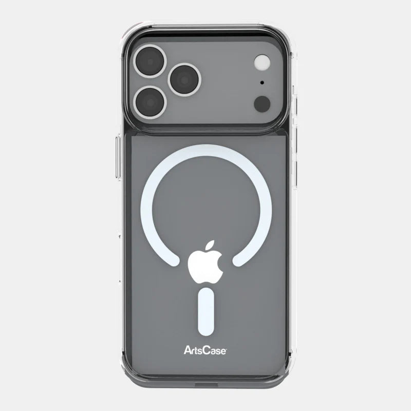 Clear MagSafe case on iPhone 17 Pro showing transparent back design