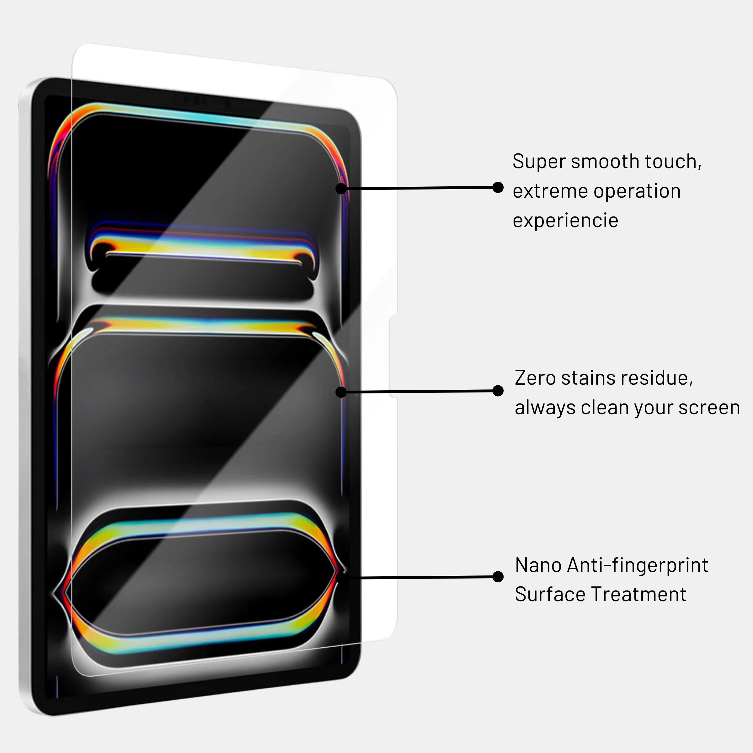 Anti-fingerprint coated surface of Ultra Clear protector on iPad 11" Pro (M5) (2025)