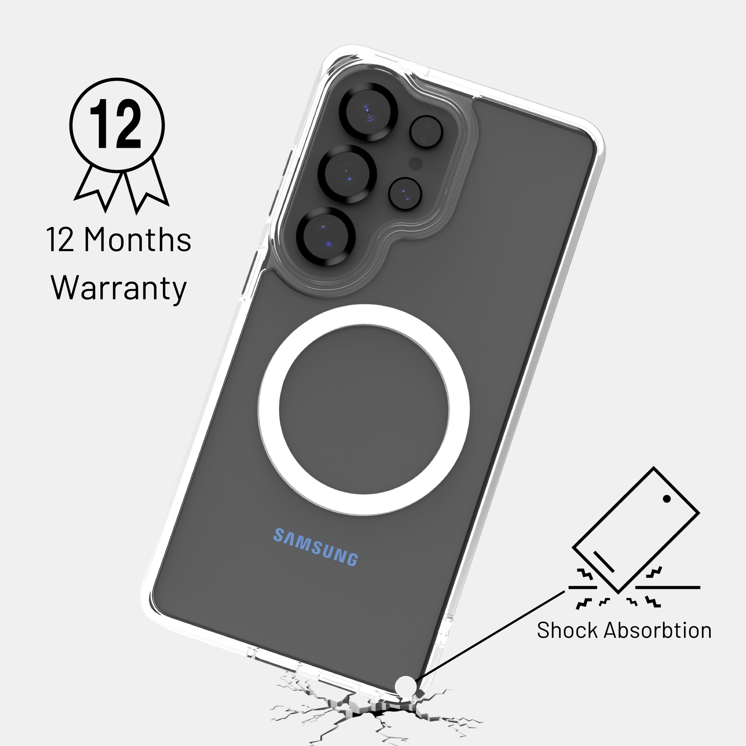 Close-up of magnetic MagSafe ring built into clear case