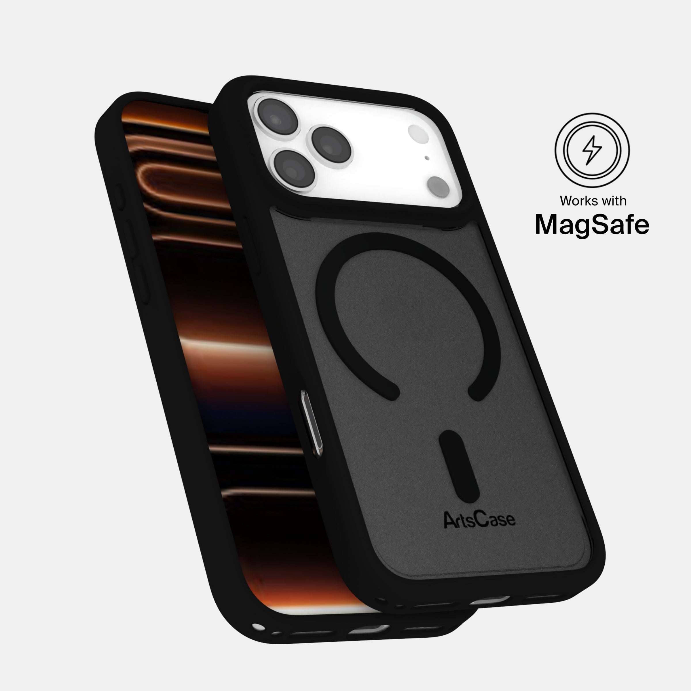 Close-up of magnetic MagSafe ring built into clear case