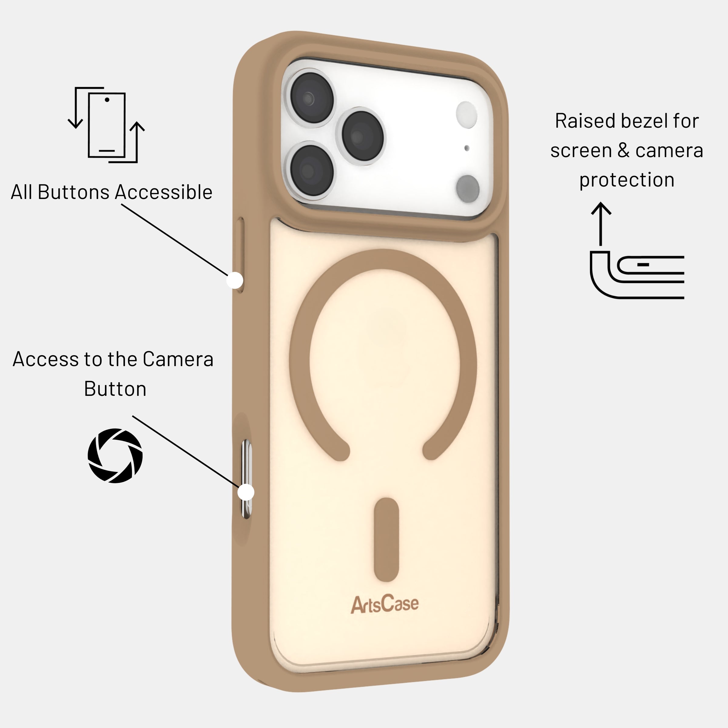 Close-up of magnetic MagSafe ring built into clear case